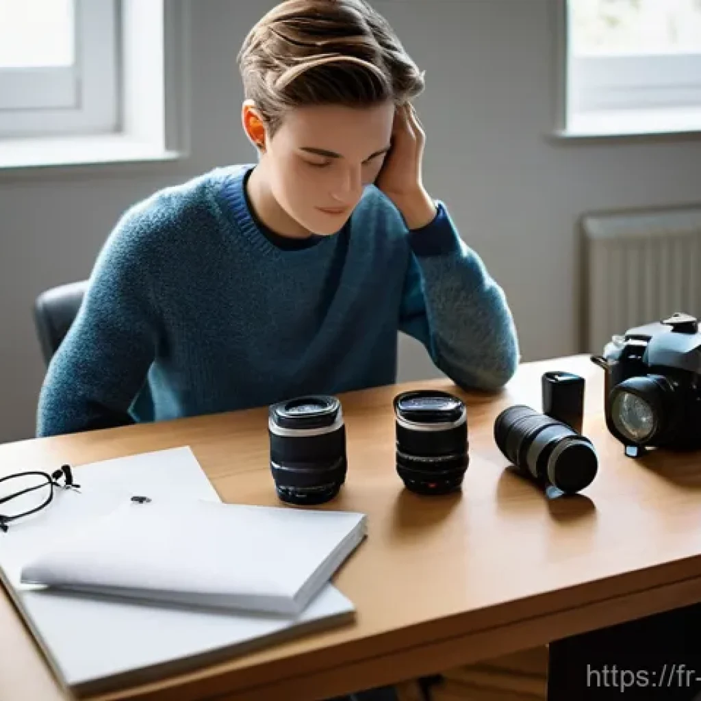 사진 자격증 실기시험 팁 - **Prompt:** A focused young adult photographer (late teens to early twenties, male or female) sits a...