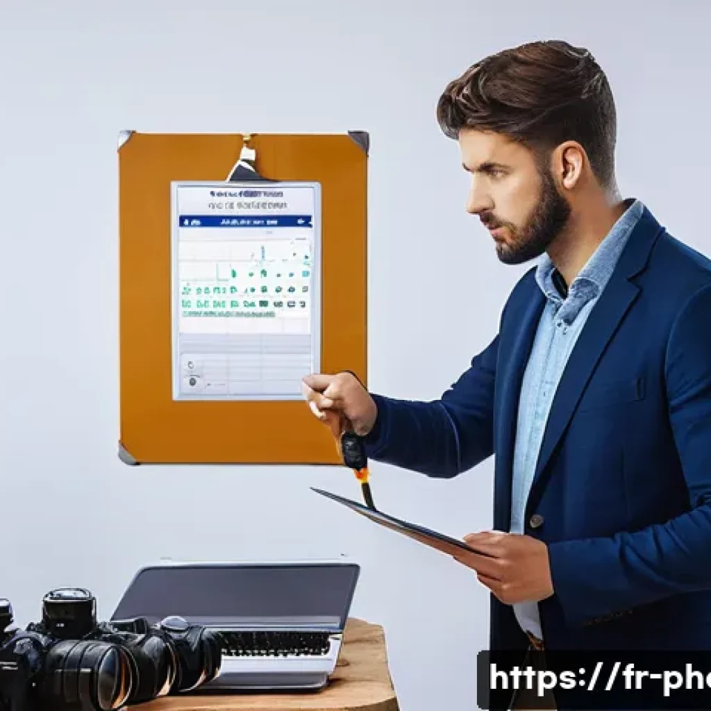 사진 자격증의 유효기간 및 연장 방법 - A professional French photographer in a modern studio setting, reviewing a certificate of photograph...