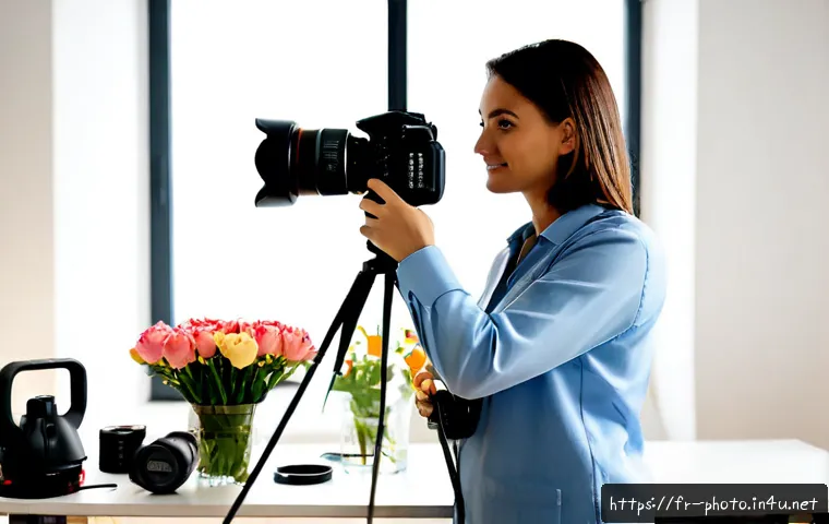 Home 13 사진 자격증이 필요한 분야와 비전 - Photorealistic editorial scene in a bright contemporary photography studio in France, confident adul...